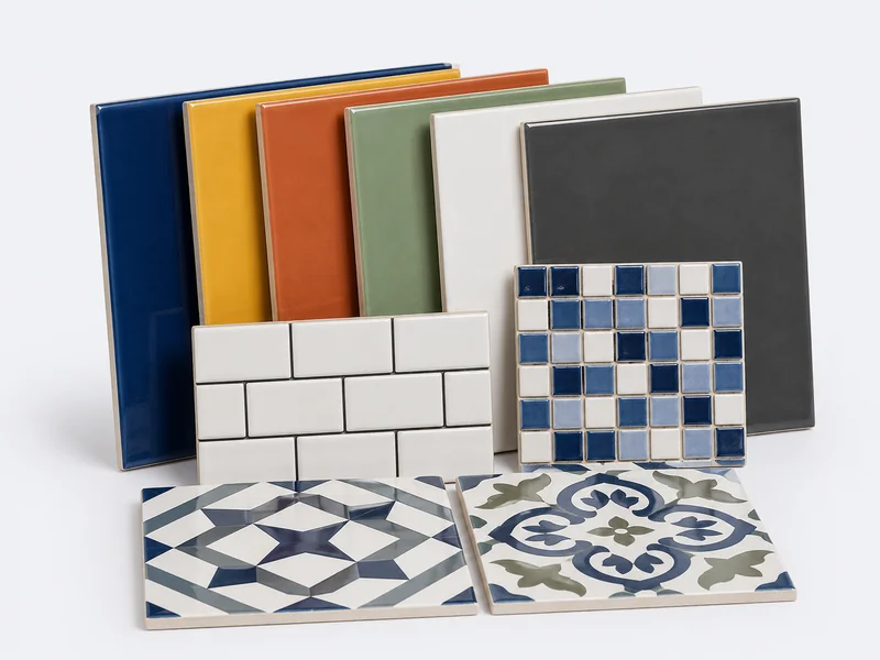 Ceramic, marble-look and wood-look flooring tiles