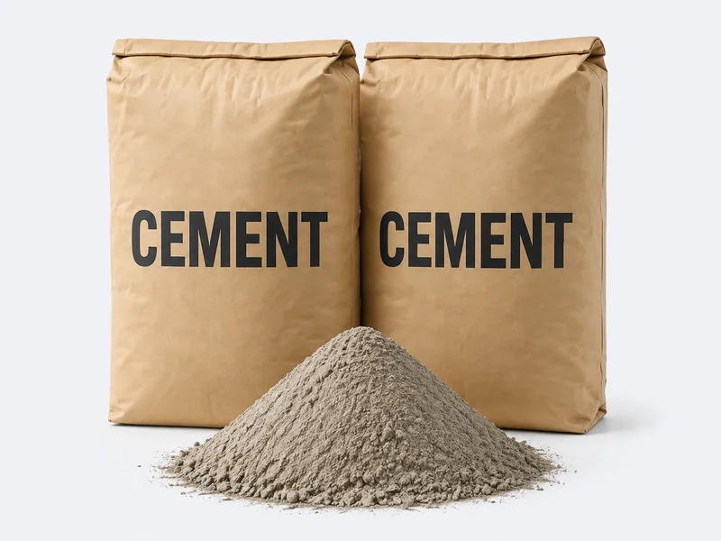 Cement bags, concrete blocks and cement powder