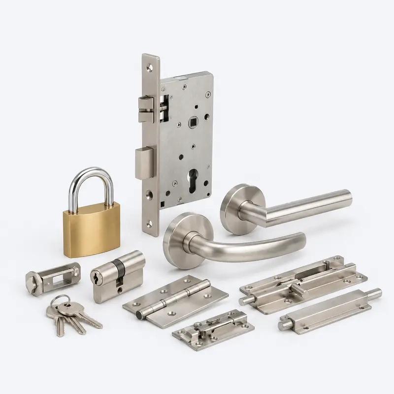 Door handles, locks, hinges, latches and architectural fittings