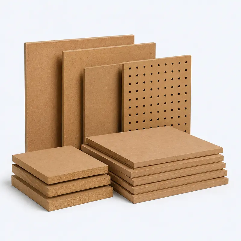 Hardboard sheets, cut panels and perforated pegboard