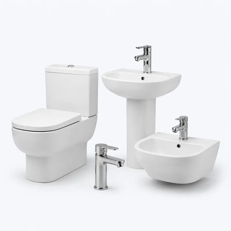 Toilet, washbasins and bathroom faucets
