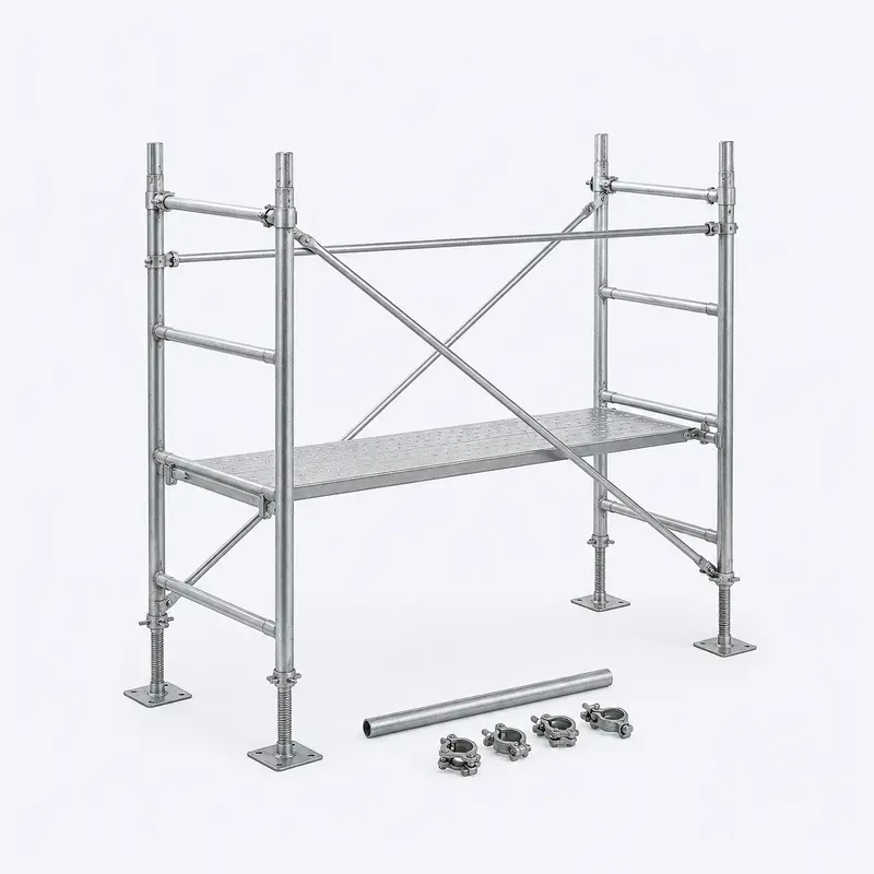 Galvanized steel scaffolding frame, platform and couplers
